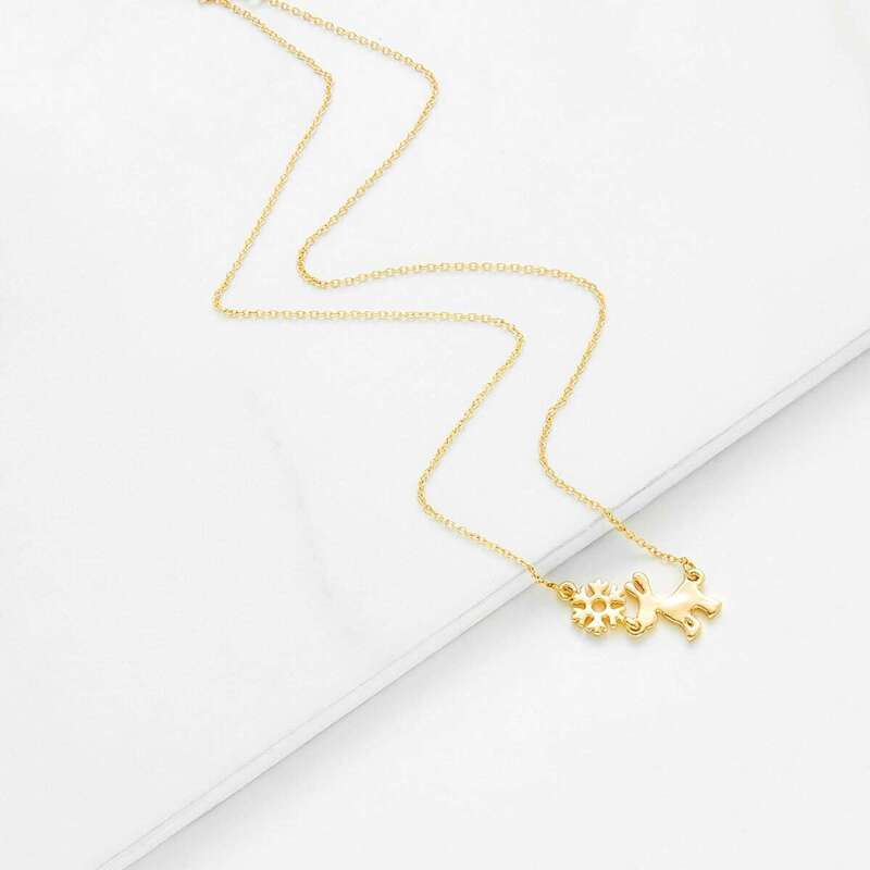 

Christmas Snowflake & Dog Pendant Chain Necklace, Gold