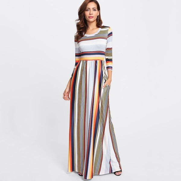

Multi Striped Full Length Dress, Multicolor