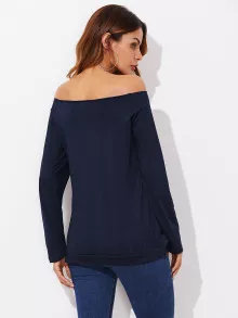 SHEIN Raw Cut Solid Tee - Navy Blue - View 2