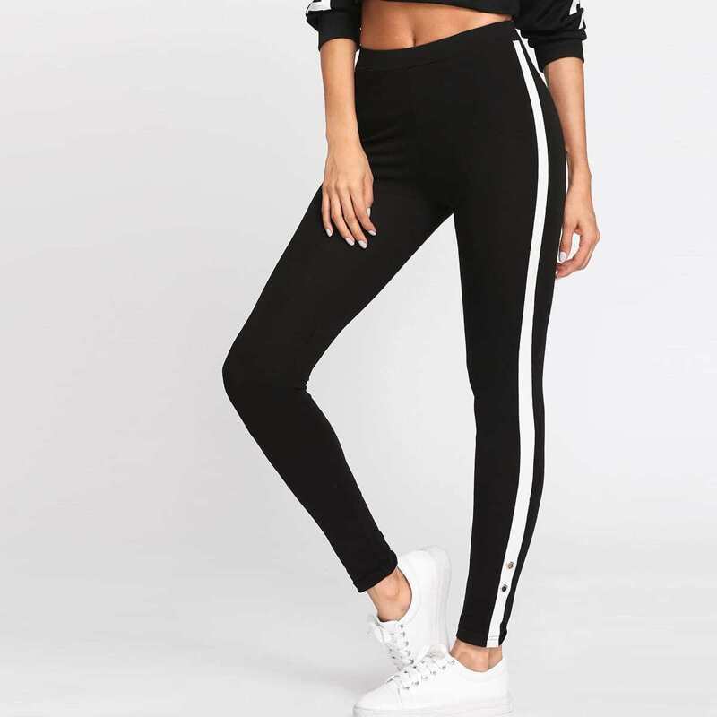 

Grommet Detail Contrast Panel Leggings, Black