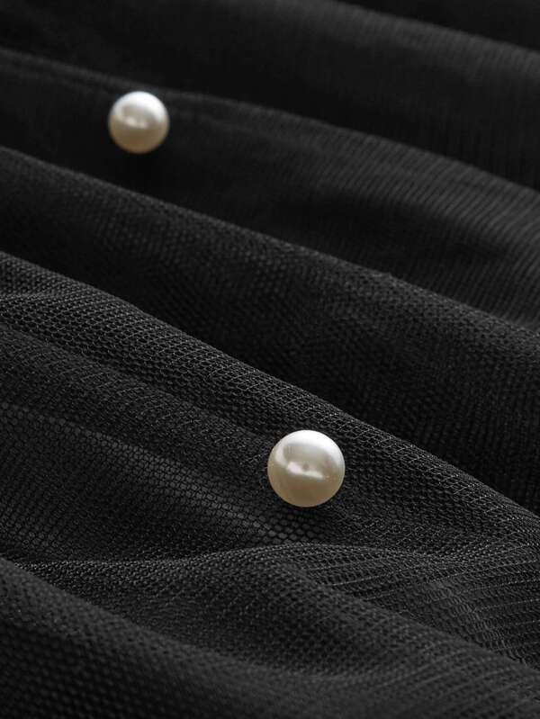 pearl beading mesh overlay circle skirt shein sheinside