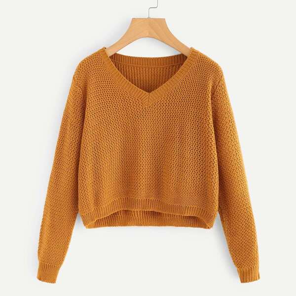 

V-Neck Crop Sweater, Yellow