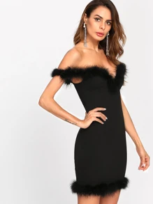 fur trim bardot dress