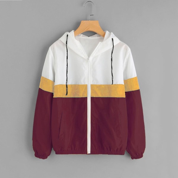 

Color Block Elastic Waist Drawstring Jacket, Multicolor