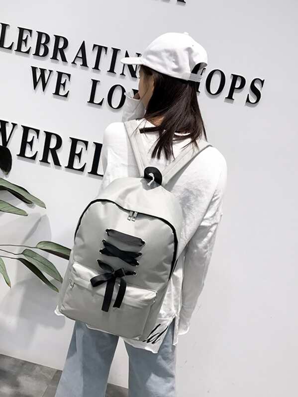 

Criss Cross Zipper Front Backpack, Grey