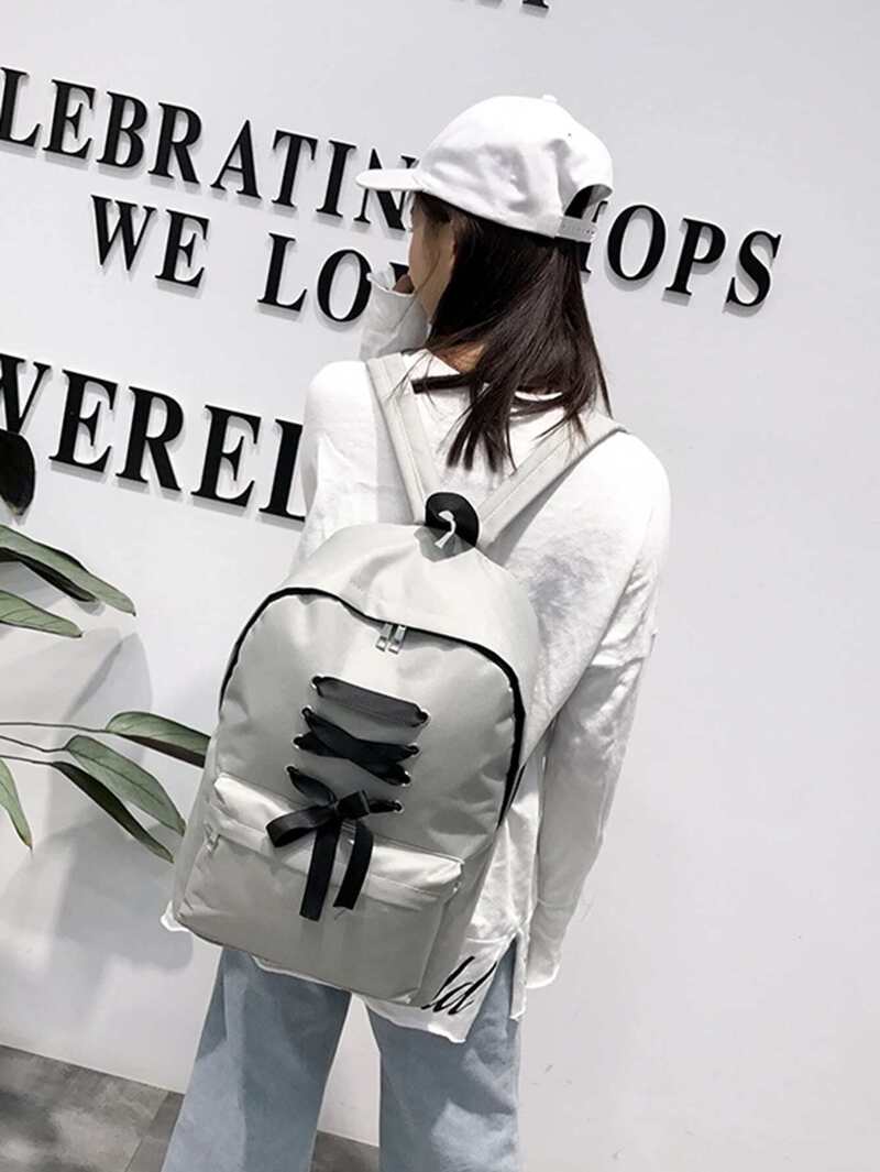 

Criss Cross Zipper Front Backpack, Grey