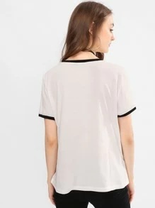 SHEIN تي شيرت نسائي-بنمط مطبع - أبيض - مشاهدة 2