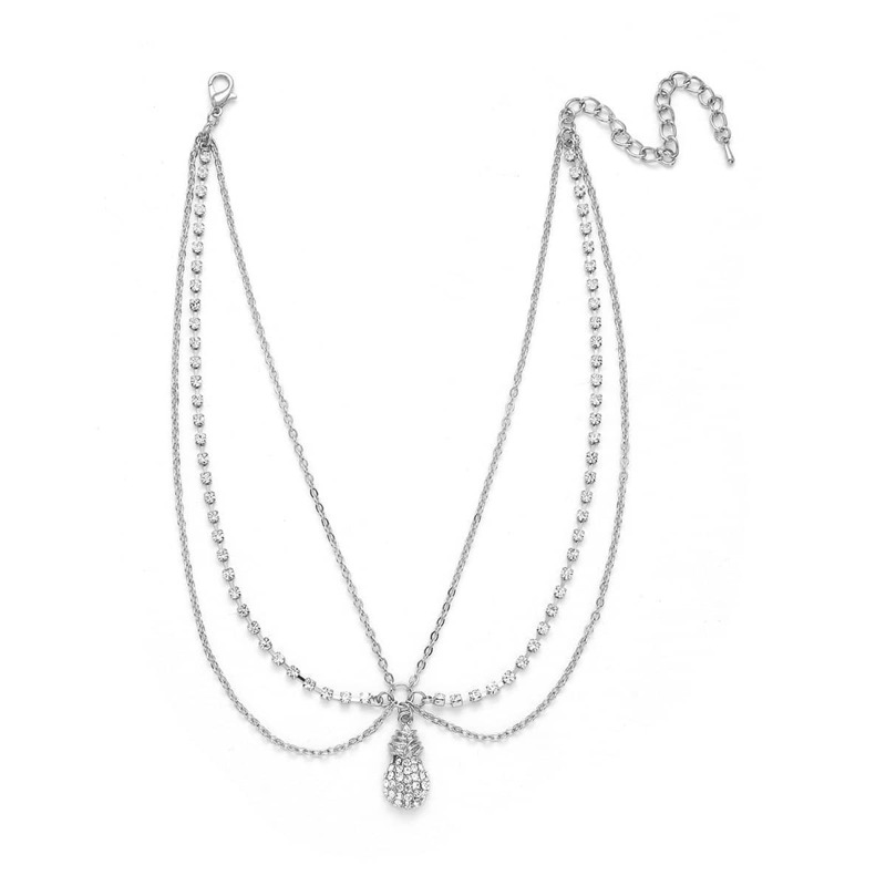 

Rhinestone Pineapple Pendant Layered Necklace, Silver