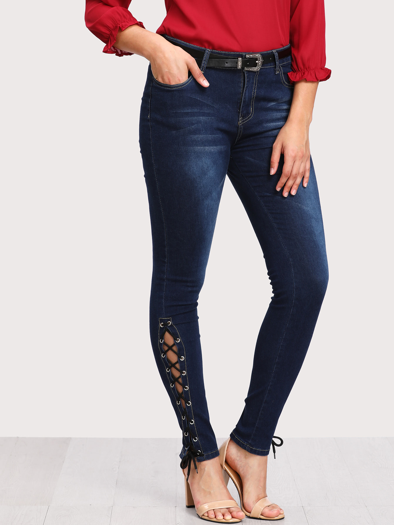 lace up detail jeans