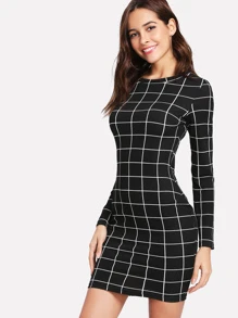 Slim Fit Grid Dress Shein Usa