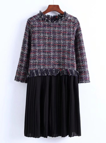 2 In 1 Tweed Pleated Dress