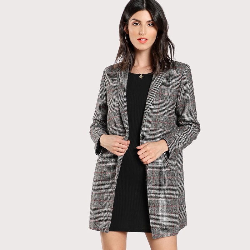 

Plaid Boxy Coat, Grey