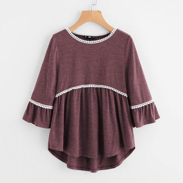 

Dot Crochet Trim Curved Dip Hem Top