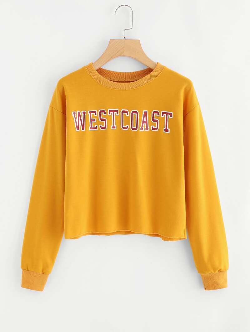 

Letter Print Sweatshirt, Yellow