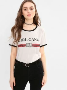 SHEIN تي شيرت نسائي-بنمط مطبع - أبيض - مشاهدة 1