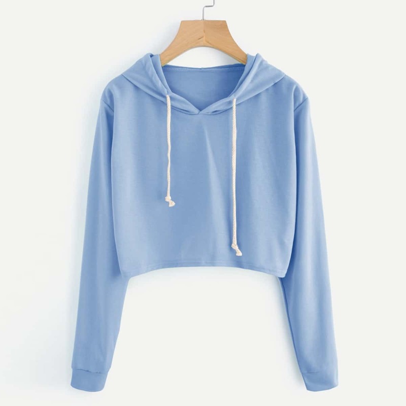 

Drawstring Hooded Crop Sweatshirt, Blue