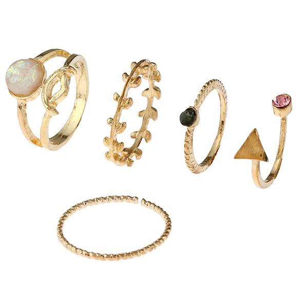 

Rhinestone Double Layered Ring Set 5pcs