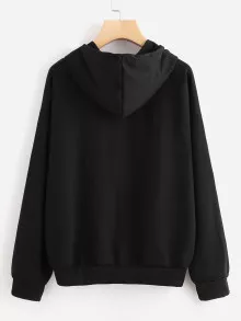 Slogan Graphic Drop Shoulder Hoodie - Black - View 2