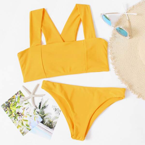 

Wide Strap Top With Low Rise Bikini Set, Yellow