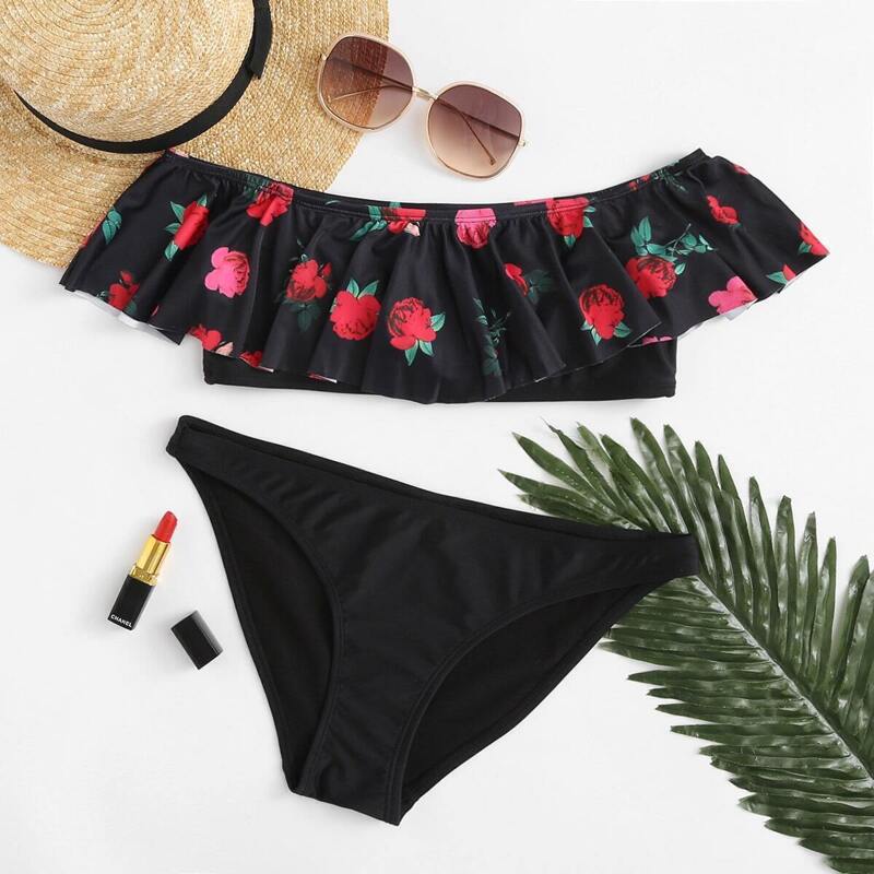 

Calico Print Bardot Bikini Set, Multicolor