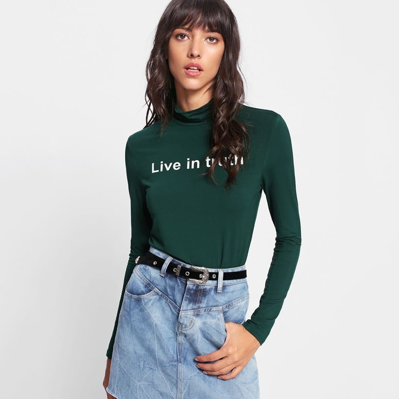 

Slogan Print T-shirt, Green