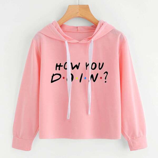 

Slogan Graphic Drop Shoulder Hoodie, Pink