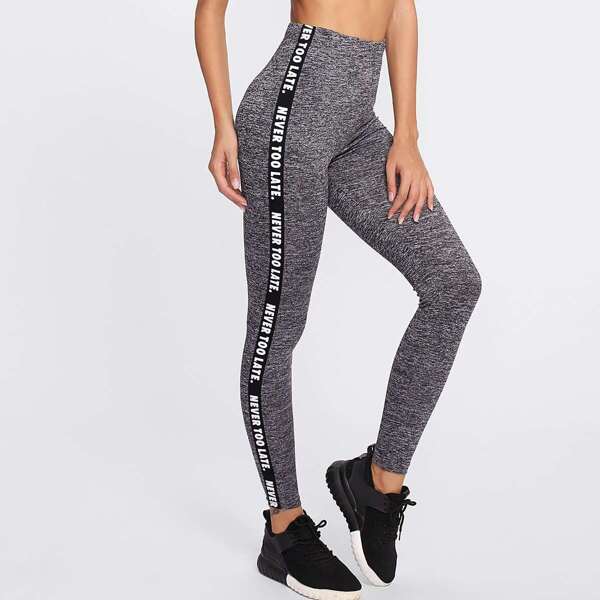 

Letter Print Side Marled Knit Leggings