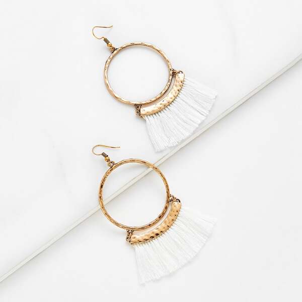 

Fringe Tassel Hoop Drop Earrings 1pair, Multicolor