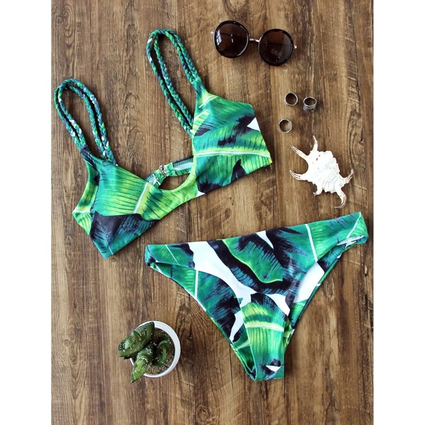

Tropic Print Braided Strap Bikini Set, Multicolor