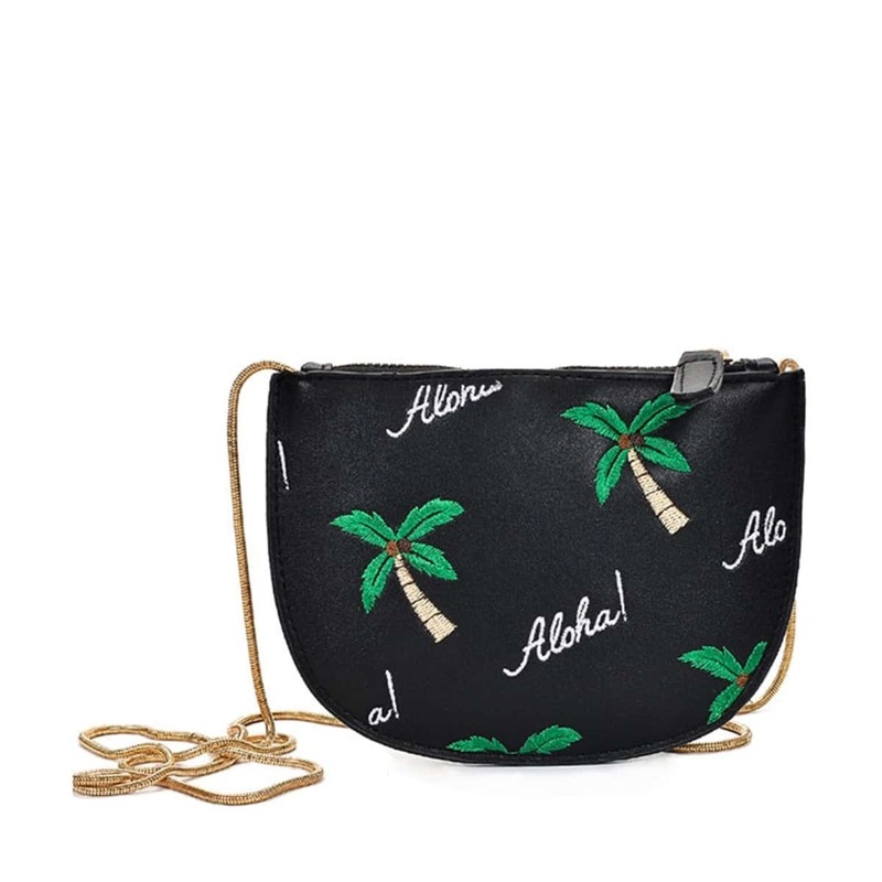 

Palm Tree Embroidery Shoulder Bag, Black