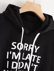 Slogan Graphic Drop Shoulder Hoodie - Black - View 3
