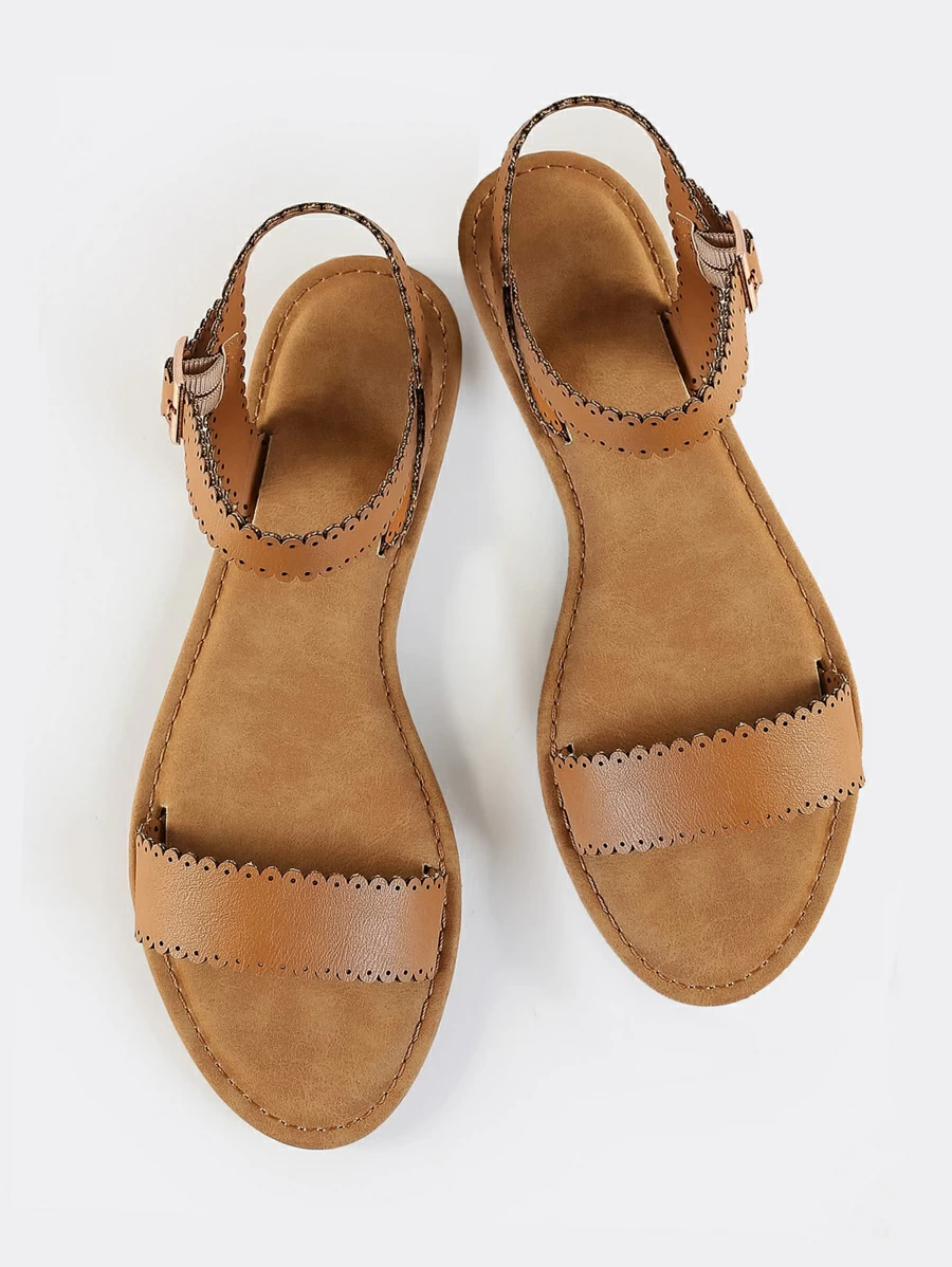 扇贝形绑带踝带凉鞋 TAN 春季鞋 春假复活节 - 棕色 - 查看 1
