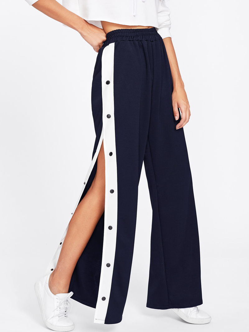 

Tape Button Side Wide Leg Pants, Navy