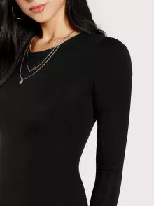 SHEIN Solid Long Sleeve Tee Bodysuit - Black - View 4