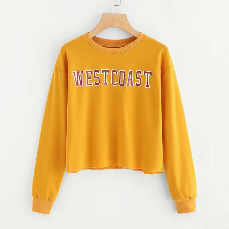 

Letter Print Sweatshirt, Yellow