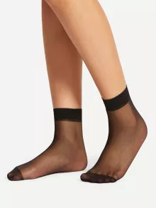 5双装女士黑色薄款透明短袜 - 黑色 - 查看 2