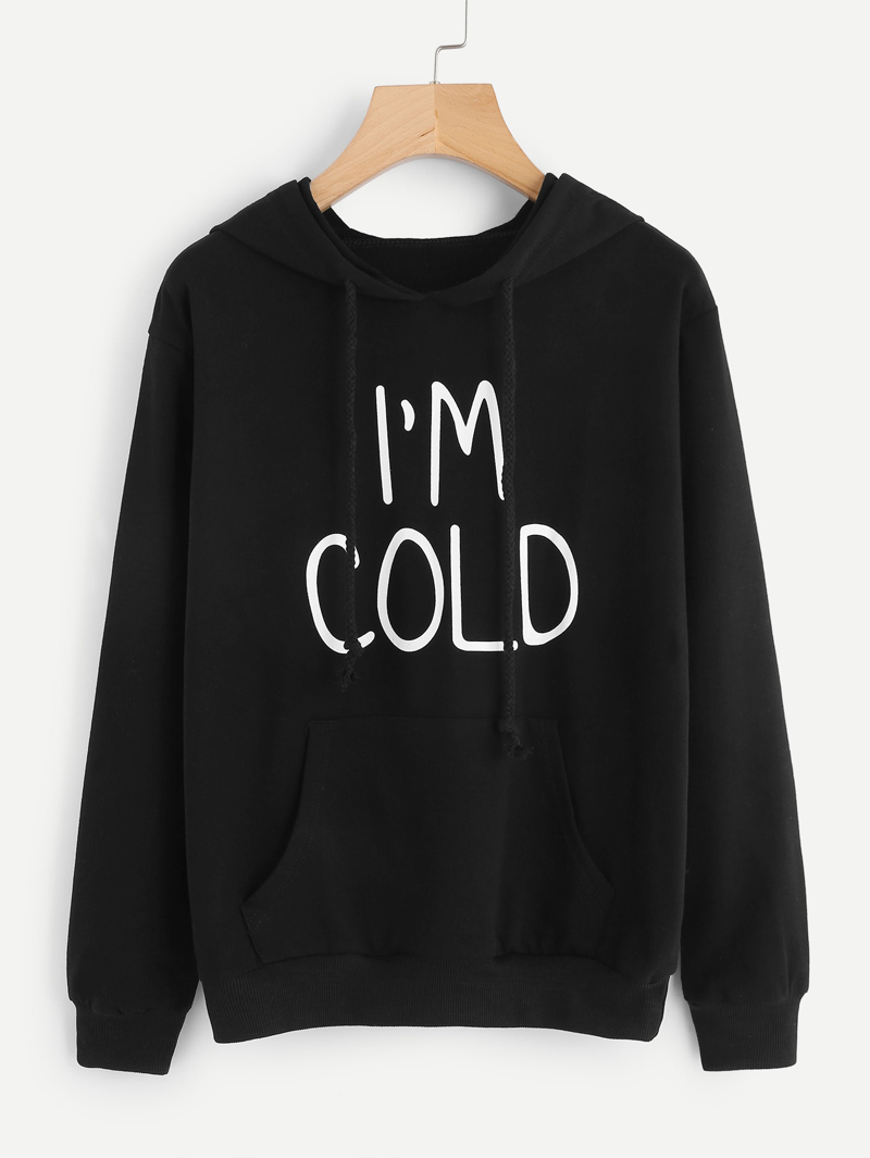 

Slogan Print Hoodie, Black