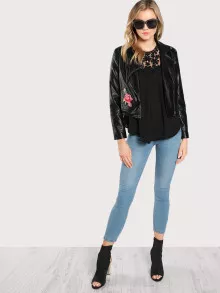 SHEIN Clasi Guipure Lace Yoke Button Shell Top - Black - View 5