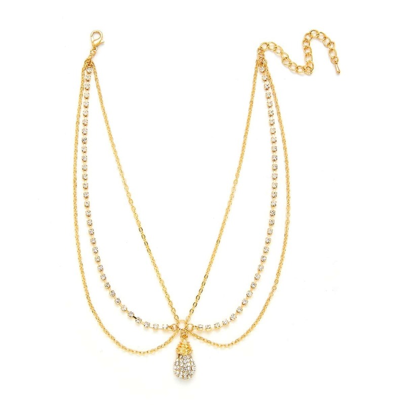 

Rhinestone Pineapple Pendant Layered Necklace, Gold