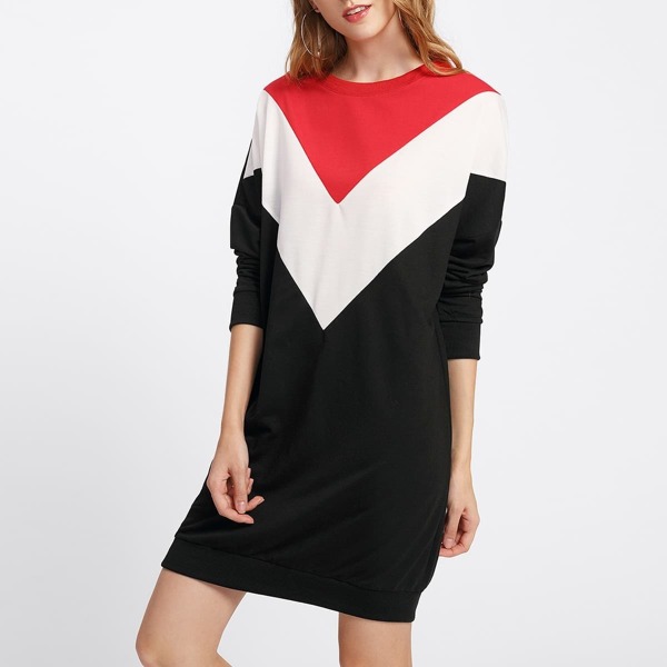 

Cut And Sew Color Block Sweatshirt Dress