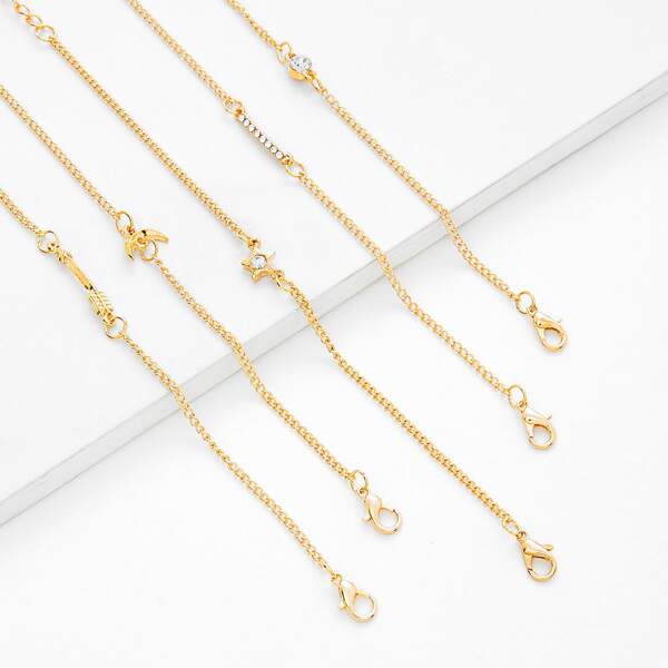

Rhinestone Moon & Star Chain Bracelet Set 5pcs, Gold