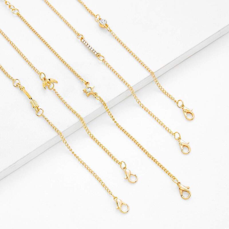 

Rhinestone Moon & Star Chain Bracelet Set 5pcs, Gold