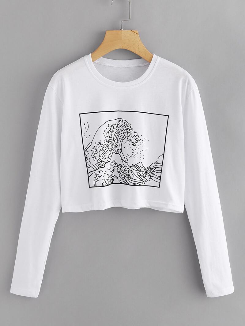 

Graphic Print Crop Tee, White