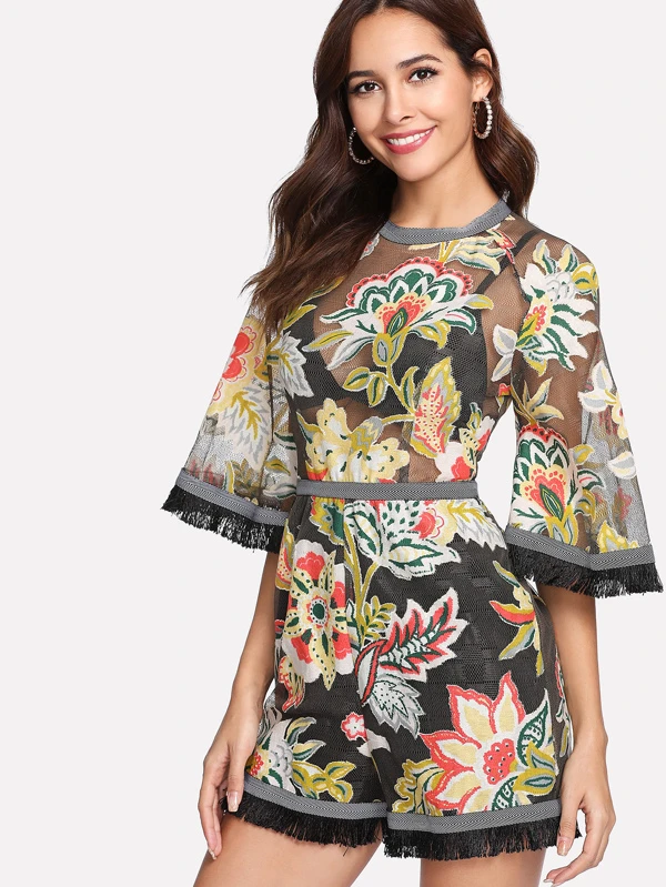 floral mesh jumpsuit