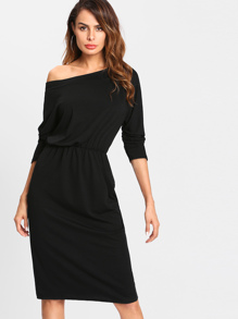 Oblique Shoulder Elastic Waist Dress