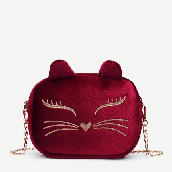 

Embroidery Detail Chain Bag With Ear Design, Red