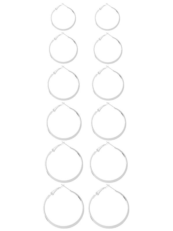 

Sliver Plated Mixed Sized Hoop Earring Set 6pairs, Silver