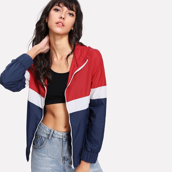 

Cut And Sew Hoodie Windbreaker Jacket, Multicolor