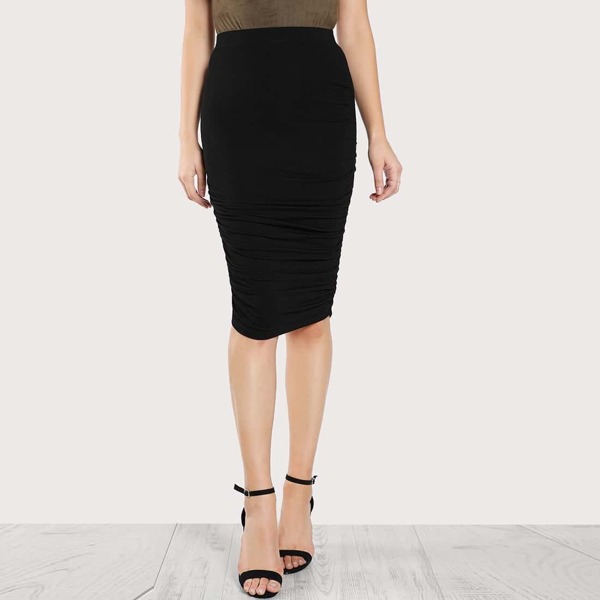 

Solid Ruched Knit Skirt