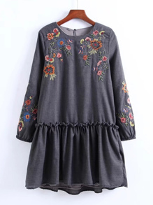 Flower Embroidery Drop Waist Dress
